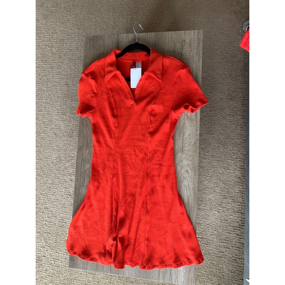 Red Collared Fitted Preppy Dress